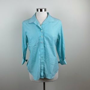 Chico's Green White Stripe Button Down Top Women Medium